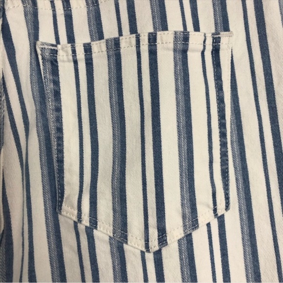 LOFT Blue White Striped Pants 28 The Kick Crop Raw Hem High Rise - Picture 5 of 8
